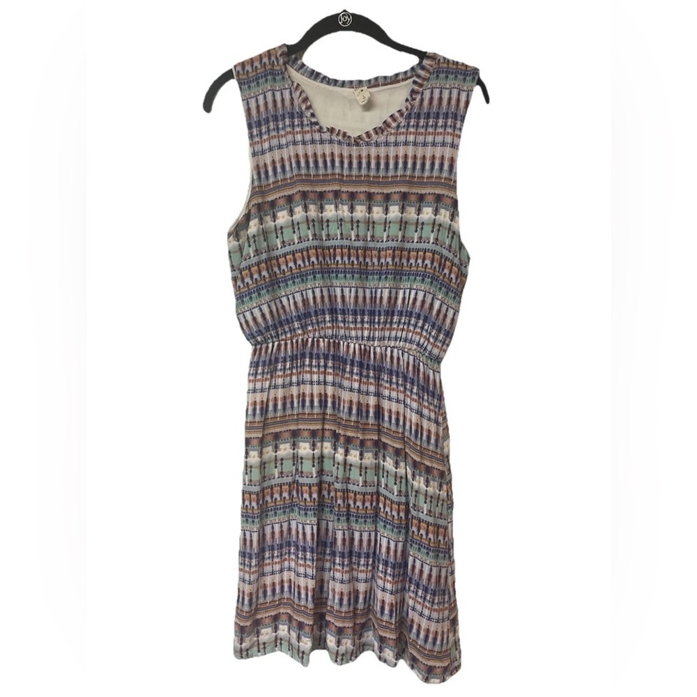 Lazy Sundays Size L Sleeveless Boho Dress Watercolor Print Purple Green Travel - Picture 7 of 7